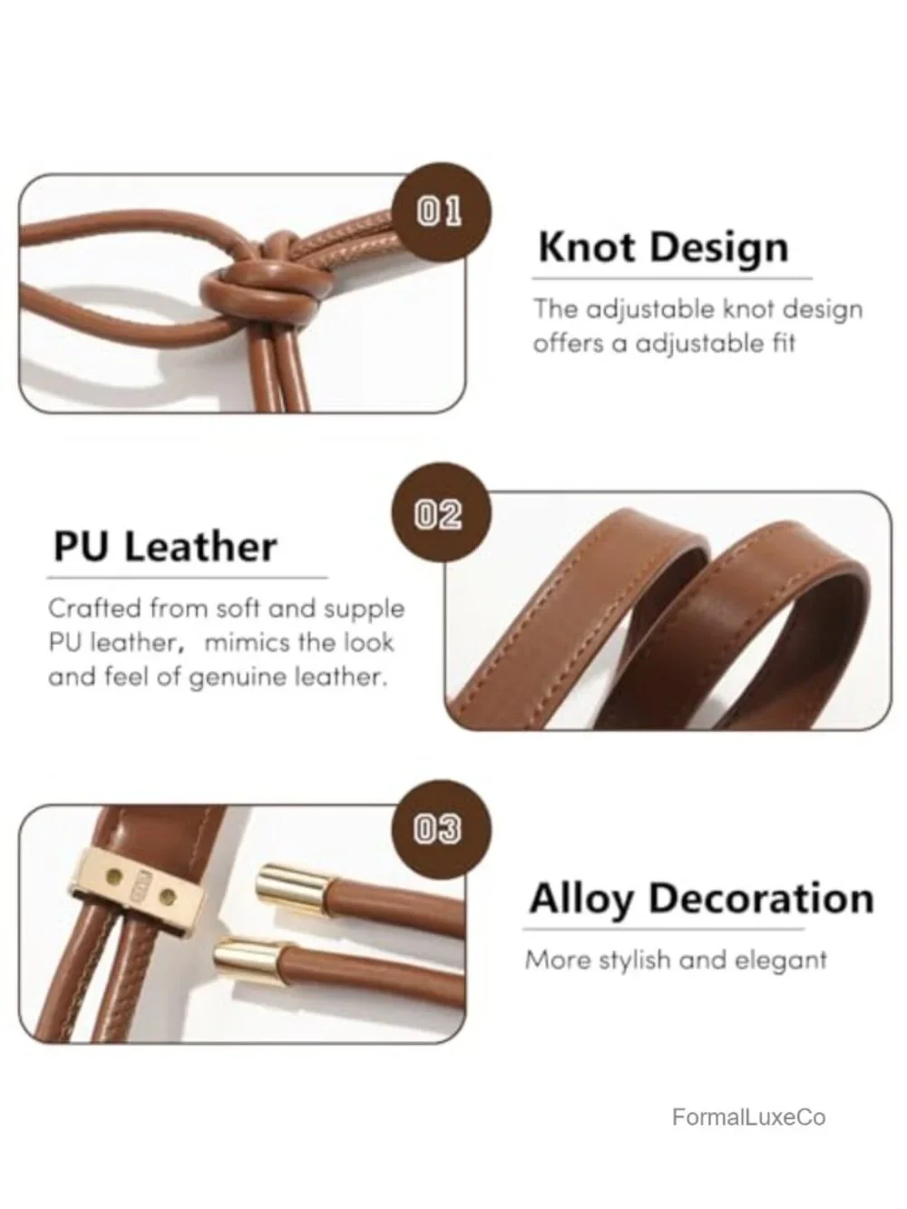 Women's Knotted Thin Waist Belt PU Leather Skinny Belts Adjustable